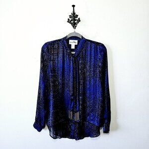 Joseph Ribkoff Sheer Blouse Size 6 Neck Tie Scarf Long Sleeve Loose Flowy